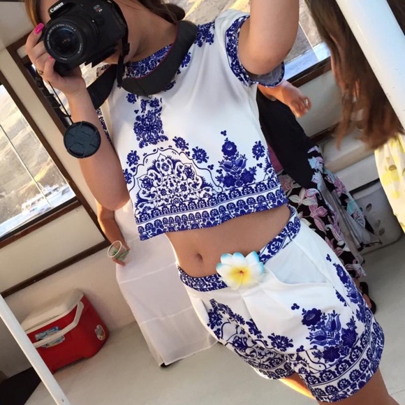 Blue & White Porcelain Crop Top and matching short
