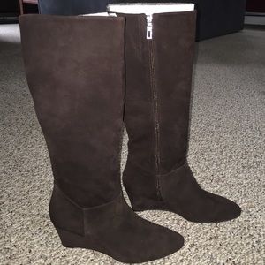 Marc fisher brown suede wide calf boots