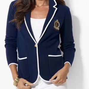 NWT Ralph Lauren Knit  Navy Blazer Size Petite M