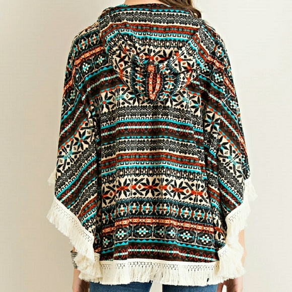 Fall Fringed Ethnic Print Poncho - Picture 3 of 4