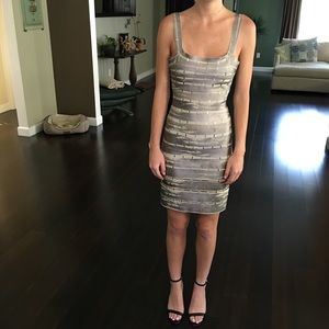 Herve Leger Square-Neck Metallic Tank Dress