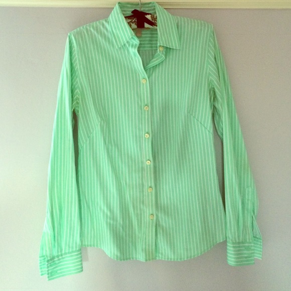 Mint & white striped shirt by Banana Republic