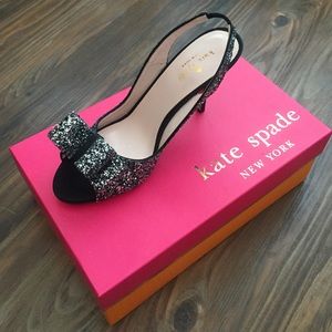 Kate Spade Charm Heels Black Silver Glitter 7.5