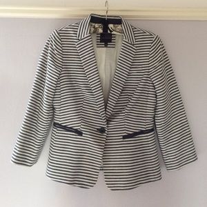 Denim and white striped blazer by The Limited