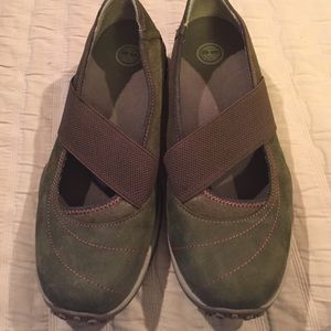 Olive Green with orange stitching Merrill shoes