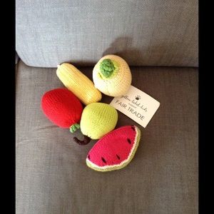 Knit fruit and veggie rattle set