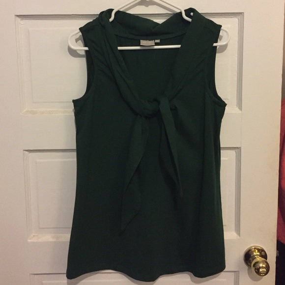 Forest green eShakti tie neck knit top