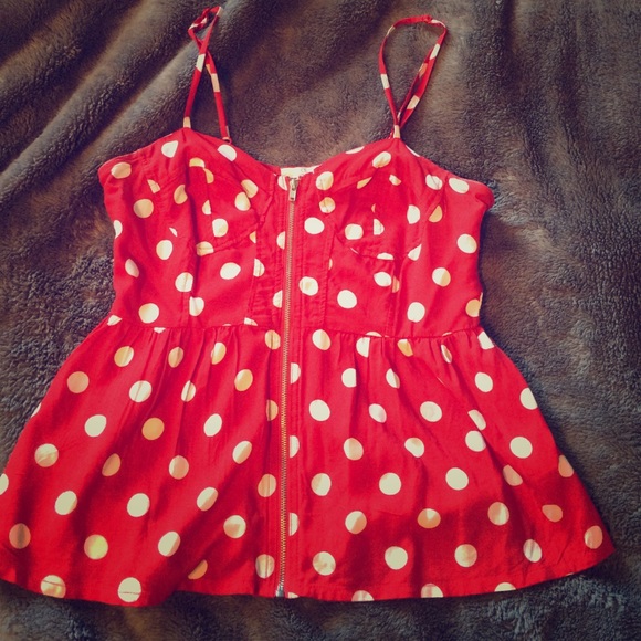 Red and white polka dot tank
