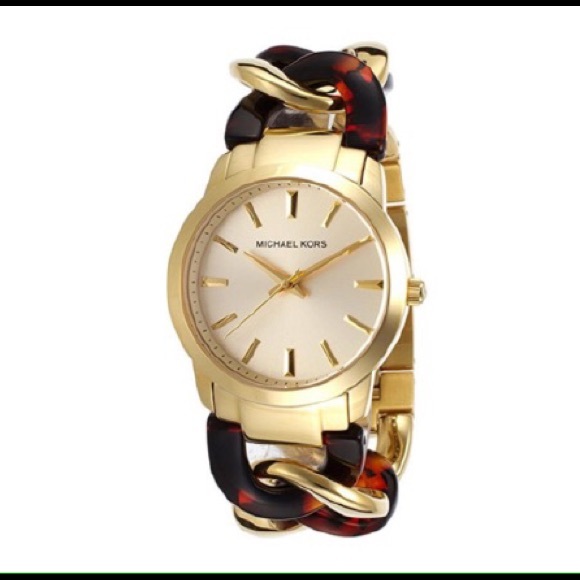 Gold twist Michael Kors tortoise shell watch