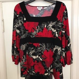Red and black floral blouse with back tie