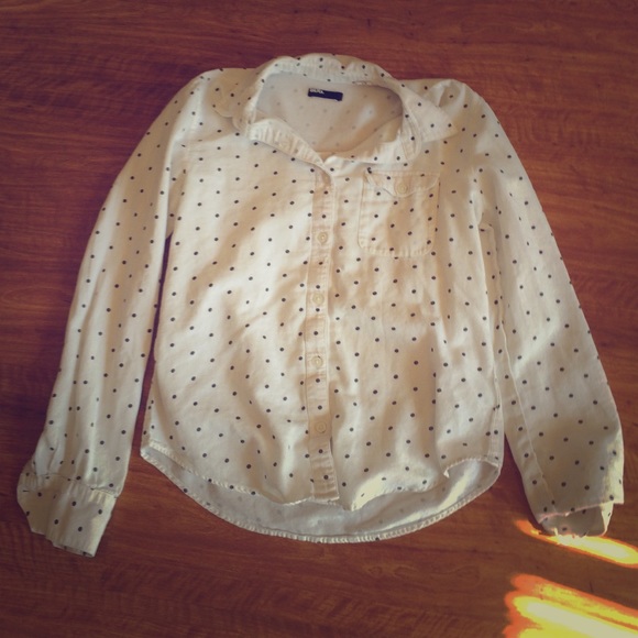 BDG polka dot white button up down shirt
