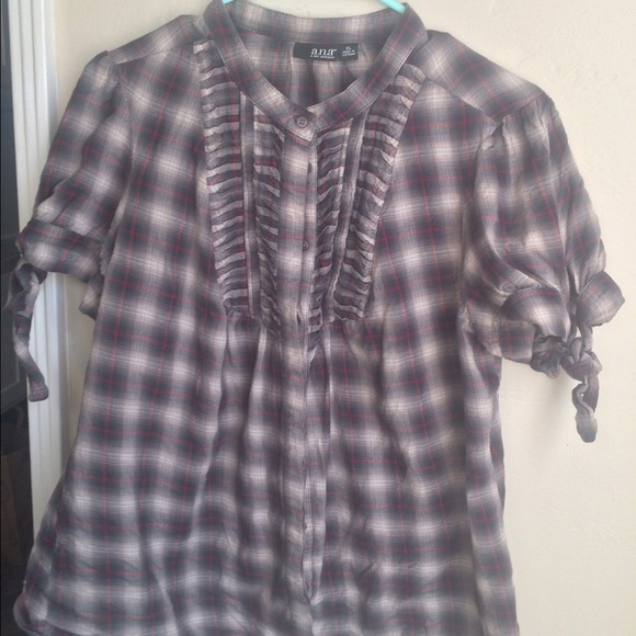 Button Down Ruffle Plaid Shirt - Picture 2 of 4