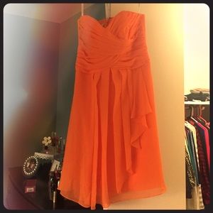 David's Bridal short chiffon dress in Tangerine