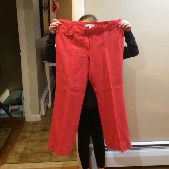 LOFT RED LINEN MARISSA TROUSERS