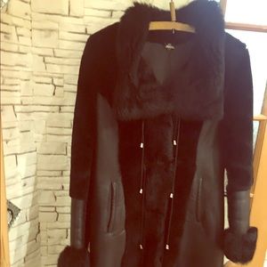 Black Genuine shearling sheepskin fur coat sz L/XL