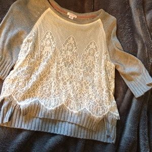 Grey sweater with lace overlay
