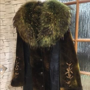 genuine leather shearling fur embroidered coat szS