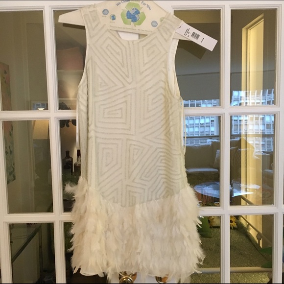 Parker beaded feather white silk dress
