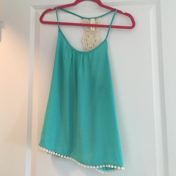 Blue tank with crochet back