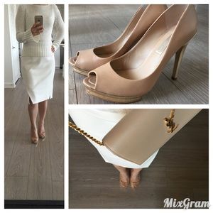 BCBG Max Azria Nude Leather Open-Toed Pumps