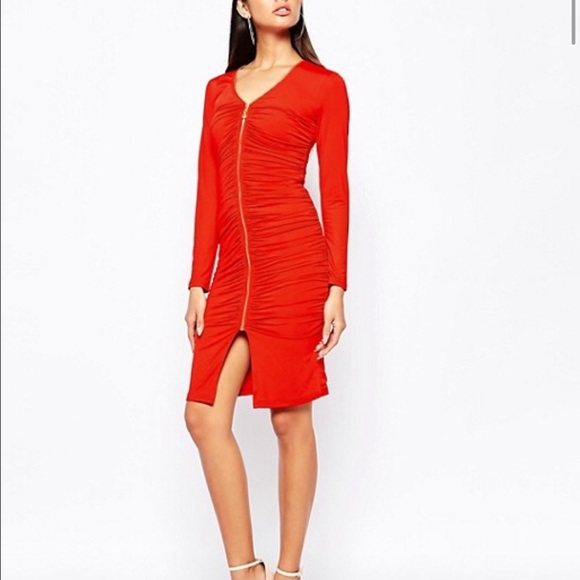 ASOS Club L Ruched Front Dress With Zip
