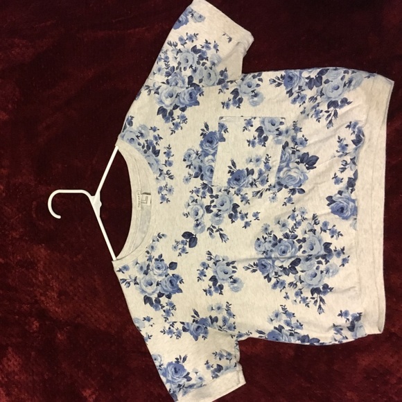 blue and grey cropped shirt