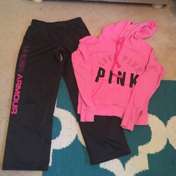 vs pink hoodie and under armour sweatpants