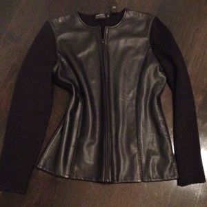 Dana Buchman leather & wool sweater M