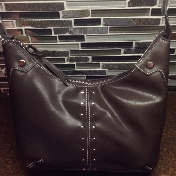 Faux leather brown  purse silver stud trim