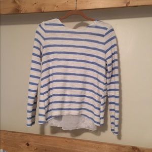 Blue/White Anthropologie Sweater with Lace Back