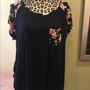 Black and floral short sleeve top
