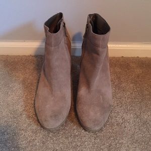 Loft Gray Suede Heeled Booties