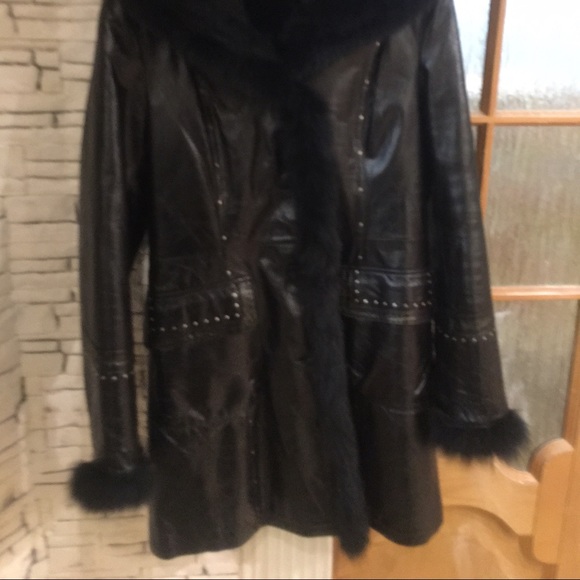Genuine leather sheepskin fur hooded coat sz S - Picture 2 of 4