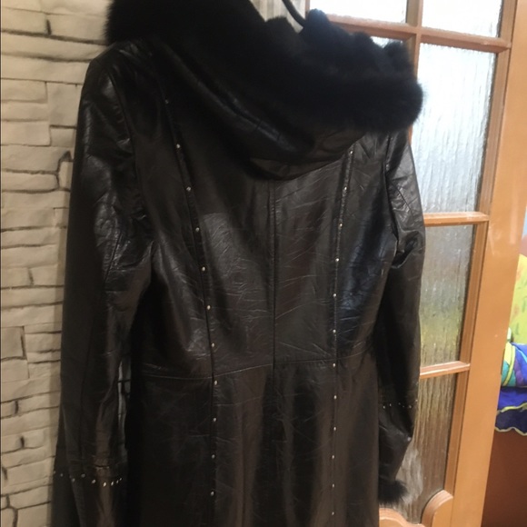 Genuine leather sheepskin fur hooded coat sz S - Picture 3 of 4