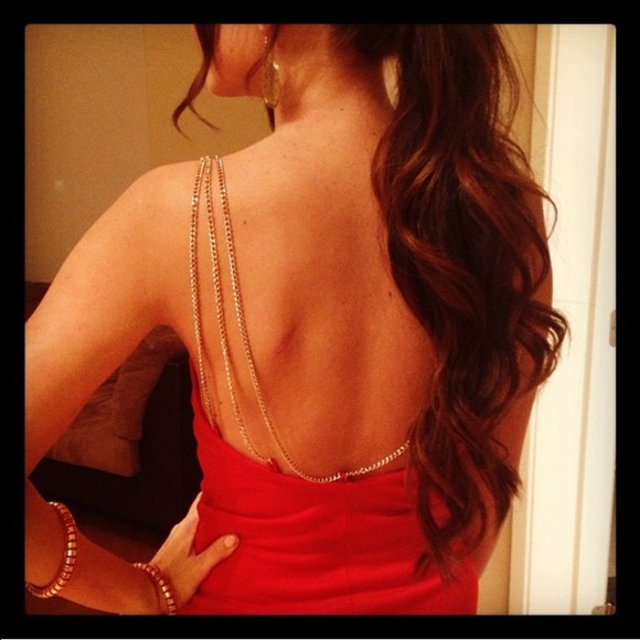 Red tight fitted bodycon dress w/ chain straps