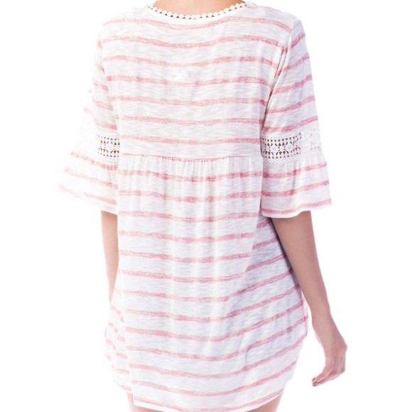 Stripe Scoop Neck Top with Crochet Detail - Picture 2 of 4