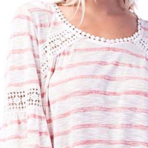 Stripe Scoop Neck Top with Crochet Detail - Picture 3 of 4