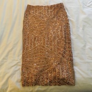 River Island Rose Gold Sequin Midi skirt