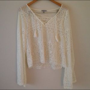 Lace up, bell sleeved, white lace top