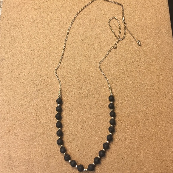 Long Gold Necklace with Black Beads