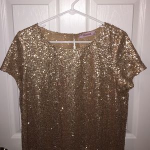 Gold Sequin short sleeve blouse - Francesca's