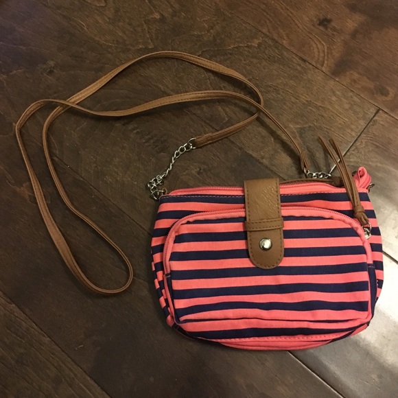 Adorable navy and pink striped small satchel