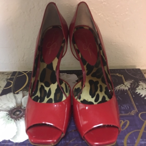 Jessica Simpson Red Open Toe Size 9 Heels. - Picture 2 of 4