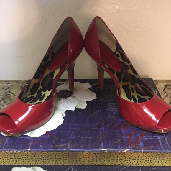 Jessica Simpson Red Open Toe Size 9 Heels. - Picture 3 of 4