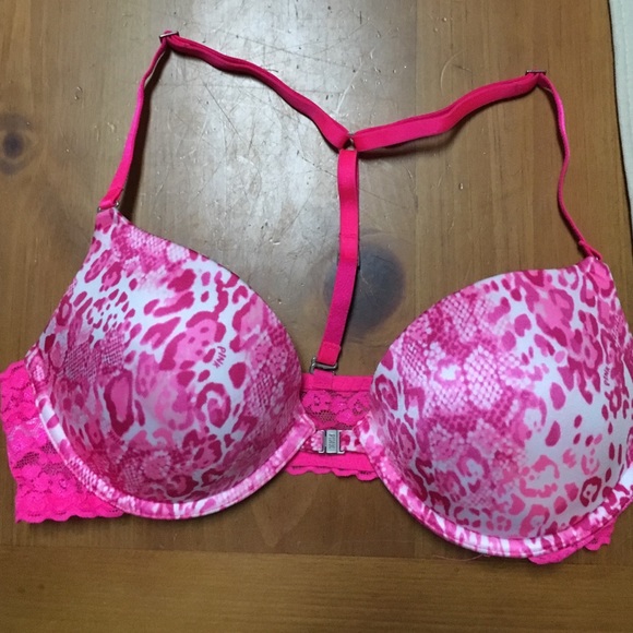 VS Pink Leopard lace back front closure bra