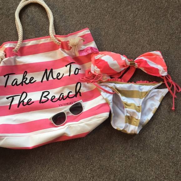 Coral & Gold Striped Bikini