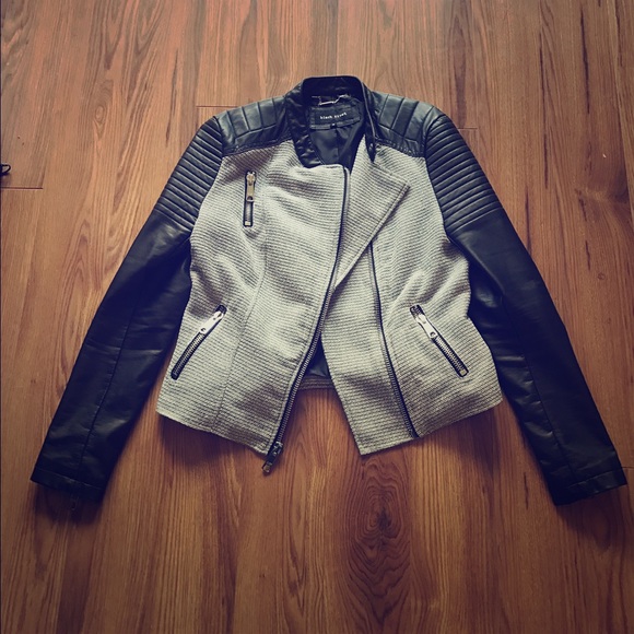 Tweed with faux leather motorcycle jacket