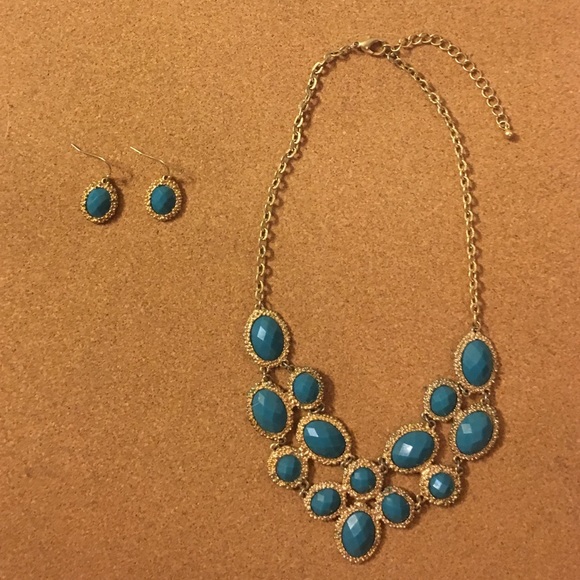 Blue and Gold Necklace/Earrings Set