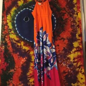 Orange Floral Long Dress