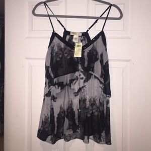 Grey and Black Button Up Tank Blouse